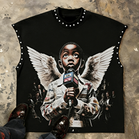 Maßgefertigtes Herren Vintage Streetwear Ärmelloses T-Shirt mit Nieten, Rundhalsausschnitt, Porträtkunstdruck, Retro-Grafik Tanktop, Schlichte Freizeit-T-Shirts