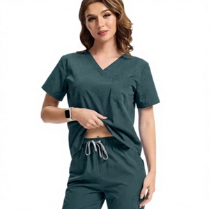 Women V-Neck Scrub Set Cotton Polyester Woven Hospital Uniforms Pants Included Multiple Colors Available - Product Image 3