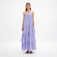 Robe longue plissée à bretelles fines en dentelle, style bohème fluide, coupe trapèze, pour femme, vente en gros sur mesure, couleur lavande