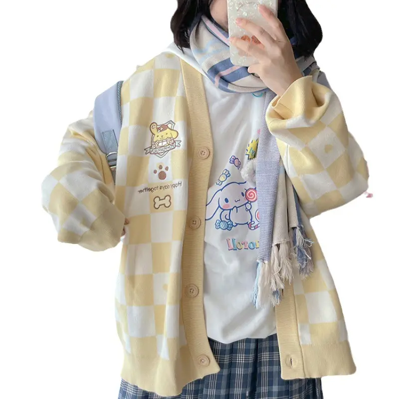 sanrio kleidung modisch kuromi Damen Japan niedlicher Kardigan Pullover Kawaii JK einfarbig Kardigan Pullover Cosplay Pullover