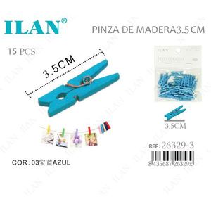 Ilan Mollette in Legno 3,5 Cm Blu 15 Pezzi per Asciugare Indumenti - Product Image 1