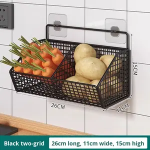 Support de rangement mural en fer pour cuisine <span class=keywords><strong>à</strong></span> la maison sans perçage support <span class=keywords><strong>à</strong></span> <span class=keywords><strong>épices</strong></span> suspendu échalotes gingembre ail panier d'égouttage pour vaisselle - Product Image 6