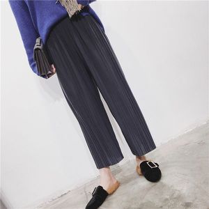 Pantalones Anchos Plisados de Cintura Alta para Mujer, Estilo Coreano, Talla Única, Color Negro, Chifón, Estilo Casual - Product Image 6