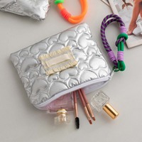 Portefeuille matelassé en cuir PU personnalisé, petite trousse de toilette, mini porte-monnaie et sacs à main de luxe géométriques argentés pour femmes et hommes