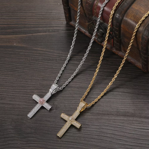 Flower <b>Cross</b> Pendant, Hip Hop Copper Inlaid Zircon Personalized <b>Cross</b> Necklace - Product Image 1