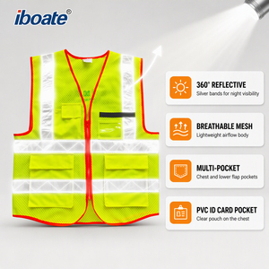 Gilet di Sicurezza Riflettente Traspirante in Rete Alta Visibilità Multi Tasche con Cerniera per <span class=keywords><strong>Lavori</strong></span> Edili e Stradali - Product Image 1