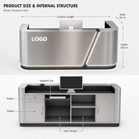 Comptoir de réception en acier inoxydable brossé avec éclairage LED encastré latéral, logo personnalisé en relief, comptoir de caisse pour bar, boutique tendance