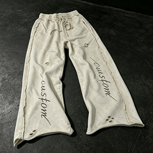 Custom Sweatpants Men Cotton Jogger Pants Casual Distressed Ripped Wide Leg Elastic Waist for Autumn - Product Image 5