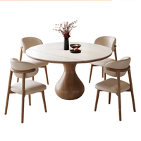 Ensemble table et chaises de salle à manger STG moderne, plateau rond en marbre, bois massif, extensible, rotatif, 6 places, pour maison, hôtel, restaurant