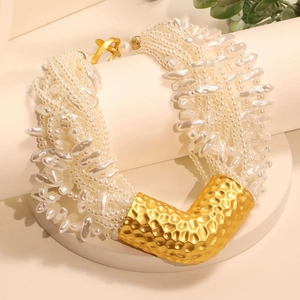 <span class=keywords><strong>Collar</strong></span> Gargantilla Exagerado Estilo Europeo-Americano Amelia, <span class=keywords><strong>Collar</strong></span> Abierto de Metal Irregular en Forma de V Ancha, Joyería de Moda - Product Image 4