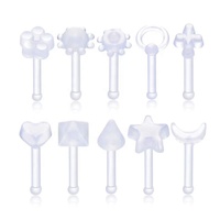 Bioplasticos Médicos al por Mayor, 10 Piezas/Juego, Piercing Nasal Simple Invisible con Barra Recta, Piercing Nasal con Forma de Girasol, Estrella de Cinco Puntas y Luna