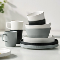 Service de vaisselle en céramique côtelée Matt, style vintage, assiettes et bols en porcelaine avec cocotte pour la maison, l'hôtel et le restaurant