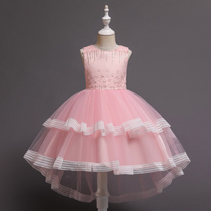 Robe de demoiselle d'honneur rose à col rond et jupe tutu pour filles, idéale pour mariage ou performance au piano - Product Image 2