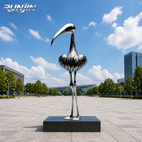Sculpture abstraite de héron ibis en acier inoxydable poli miroir, grande sculpture extérieure pour place publique, paysage, repère, art métallique, fabrication sur mesure