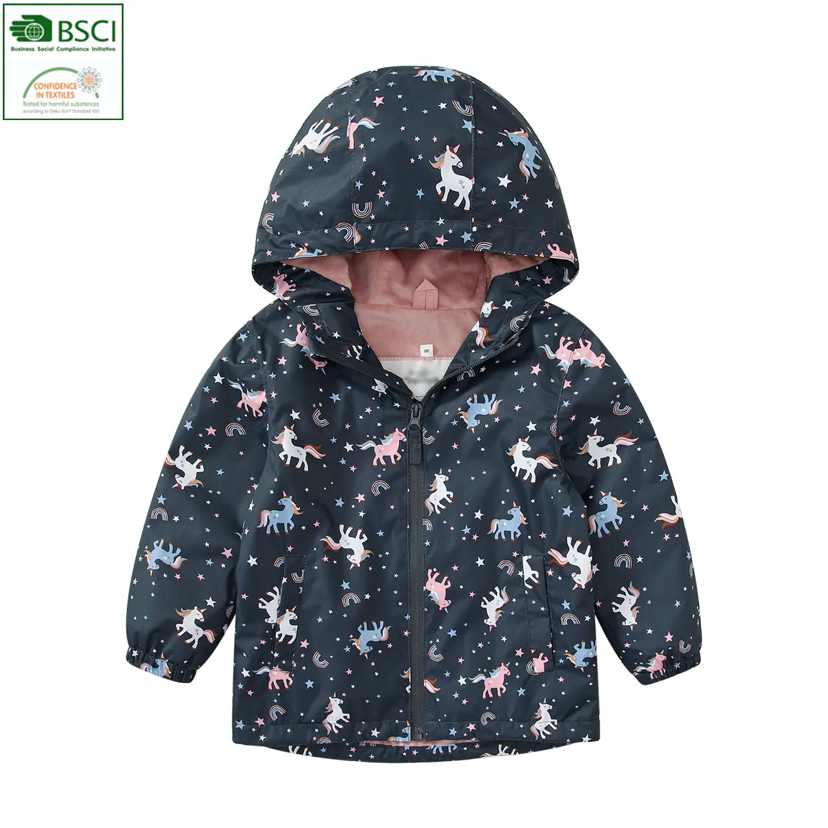 HONEYKING Children Jackets Kids Outerwear Coats Unicorn Star Waterproof Fleece Softshell Jacket For Girls Baby Girls Windbreaker