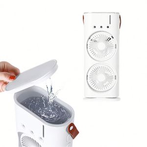 Wholesale Mist <b>Fan</b> Portable LED Lighting 360° Oscillation Two <b>Head</b> Water Tank <b>Fan</b> for Camping & Picnics - Product Image 1