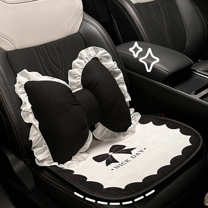 Coussin de siège de voiture en peluche avec nœud papillon, doux et décoratif, universel, adapté aux quatre saisons - Product Image 3