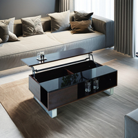 Table basse extensible en bois avec plateau en verre, design européen moderne, étagère de rangement, convertible, élévation, meubles de maison, salon, salle à manger