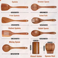 Accessoires de Cuisine Maison Ensemble d'Ustensiles de Cuisson Antiadhésifs en Bois de Teck Naturel de 9 Pièces Spatule pour la Cuisine