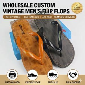 Chanclas Vintage Personalizadas al por Mayor con Logotipo, Sandalias de Cuero PU Suave Estilo Retro, Antideslizantes, Venta Directa de Fábrica - Product Image 1