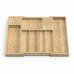 HOSTK organisateur d'argenterie en bambou de cuisine réglable et plateau à couverts avec séparateur et bloc de couteaux amovible - Product Image 2