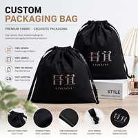 Sac cadeau en velours noir avec cordon de serrage, logo personnalisé imprimé à l'écran, pour l'emballage des vêtements