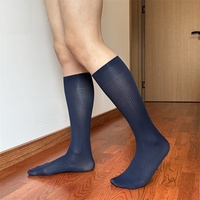 Chaussettes habillées côtelées pour hommes, ultra fines en nylon respirant, à rayures verticales, pour tenue de ville, avec bord élastique, ajustement confortable