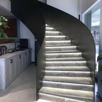 Escalier flottant incurvé en acier inoxydable avec garde-corps en verre sans cadre, design moderne pour usage extérieur