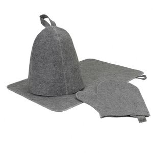Sauna russe gris 100% avec logo personnalisé brodé Chapeau de sauna en laine feutre - Product Image 1
