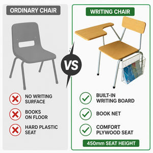 Chaise de formation avec <span class=keywords><strong>tablette</strong></span> d'écriture, assise et dossier en contreplaqué de 450 mm, filet porte-documents, revêtement poudré, pour projets scolaires et gouvernementaux - Product Image 6