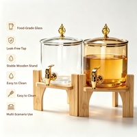 Carafe à eau et jus transparente en acier inoxydable avec support en bois, robinet doré à pression, écologique, grande capacité, usage commercial