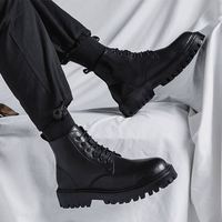 Prix de gros Chaussures décontractées pour hommes, best-seller influenceur, en cuir noir, style rétro britannique, montantes, avec semelle rehaussante