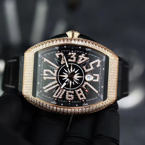 Exquisite Craftsmanship Automatic Mechanical Gentlemen Rose Gold Tonneau Full Diamond <b>Black</b> Yachting Dial Mechanical <b>Watch</b> - Product Image 2