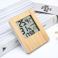 Jam Alarm Digital Quartz Kayu Bambu Solid dengan Lampu Latar, Multifungsi, Penunjuk Suhu dan Kelembapan, Jam Meja