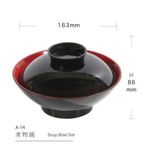 Low Moq Japanese Style Traditional Plastic Lacquered Black and Red Miso Soup Bowl with Lid