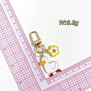 Cute Kawaii Mini Duck Keychain Aesthetic Metal Enamel Duck Flower Bag Earphone case Decor <b>Charm</b> Accessories <b>Keyring</b> - Product Image 4