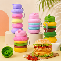Gobelet à paille réutilisable pliable en silicone pour enfants avec logo personnalisé, sans BPA, anti-fuite, motif dessin animé, OEM, pour voyage