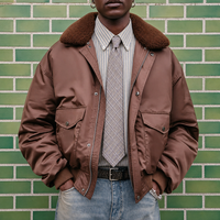 Veste bomber en nylon brillant personnalisée pour homme, style streetwear, avec fermeture éclair et fausse fourrure, chaude pour l'hiver