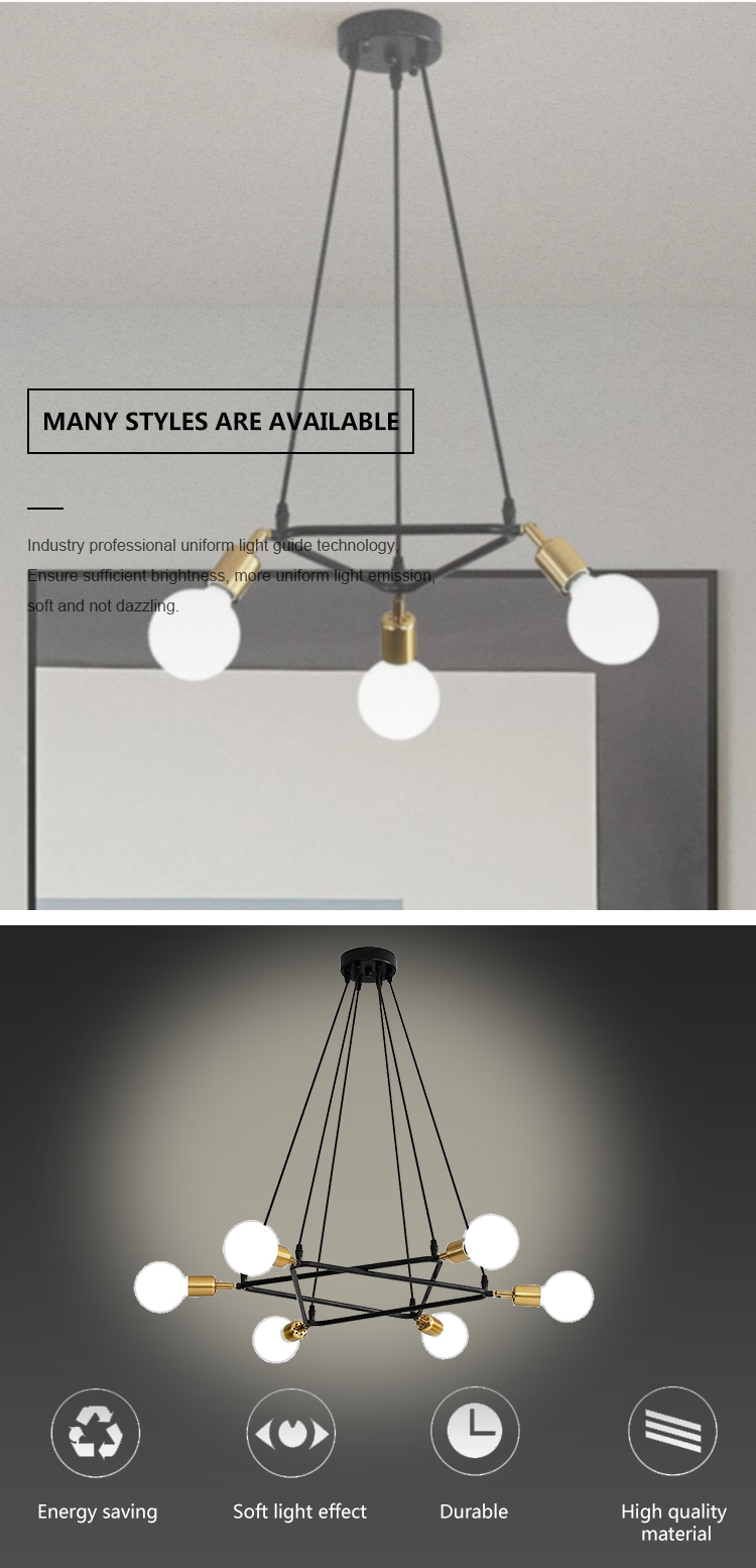 Modern Style Decoration Dining Room Indoor Restaurant Luxury E27 Metal Chandelier