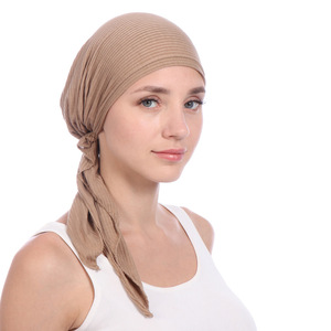Chapeau bandana rayé pour <span class=keywords><strong>femme</strong></span>, usage quotidien professionnel, style indien musulman, <span class=keywords><strong>bonnet</strong></span> <span class=keywords><strong>chimio</strong></span> à volants, foulard, turban, <span class=keywords><strong>bonnet</strong></span> enveloppant à deux queues - Product Image 6