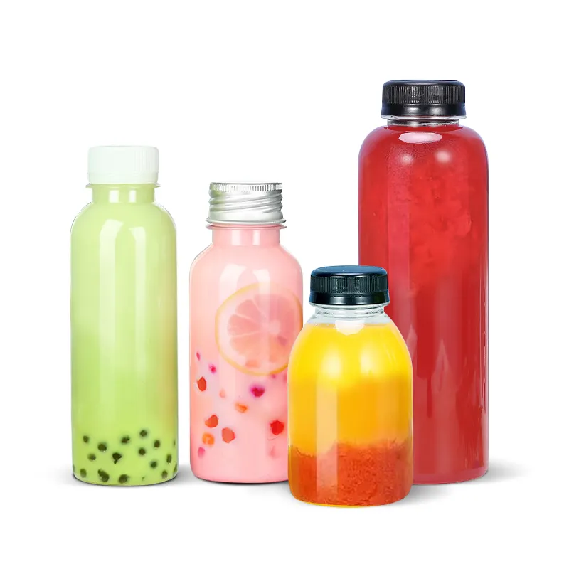 Custom 100ml 250ml 500ml 16oz 32oz square round clear plastic fruit juice bottles juice bottle plastic bottles for juice