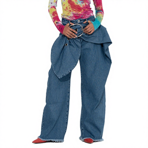 Jeans de Mezclilla Casuales Vintage de Cintura Alta para Mujer TWOTWINSTYLE, Ecológicos, de Verano, Corte Recto Holgado, con Lazo y Bolsillos con Detalles - Product Image 4