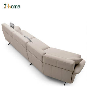 Sofá curvo contemporáneo de cuero crema de 3 plazas, muebles reclinables para sala de estar para villas - Product Image 3