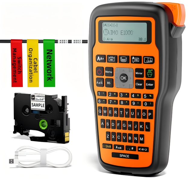 AIMO Label Maker Waterproof Labels for Cable Wire Labeling Industrial Heat Shrink Labeler Machine E1000 PRO Handheld Labelmaker