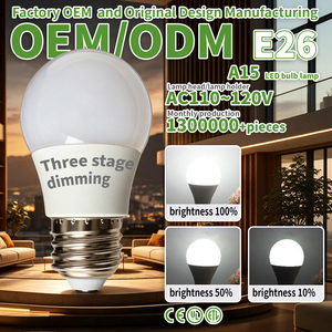 หลอดไฟ A15 หลอดไฟ LED E26 AC110~120V ปรับความสว่างได้สามระดับ โคมไฟพลาสติกเคลือบ PC+ ถ้วยโคมไฟอะลูมิเนียมเคลือบพลาสติก ดัชนีการแสดงสี Ra80 - Product Image 1