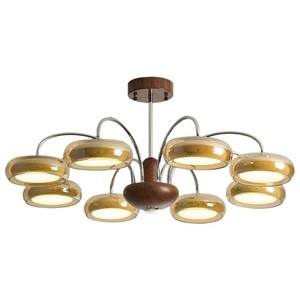 Lustre vintage français en bois de noyer, style Bauhaus rétro, couleur crème, pour salon et chambre à coucher - Product Image 5