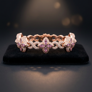 Bracelet unisexe en argent 925 plaqué or rose, style hip-hop, avec chaîne cubaine en moissanite et pierre marquise rose, idéal pour un cadeau de fête - Product Image 3
