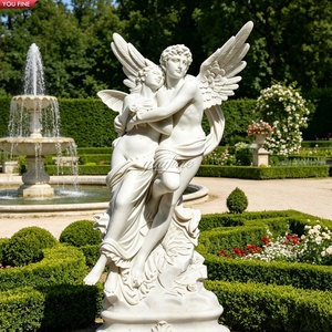 YOUFINE Statua in Marmo Bianco Intagliata a Mano di Eros, Cupido e Psiche, Scultura Classica Romantica della Mitologia Greca per Villa - Product Image 1