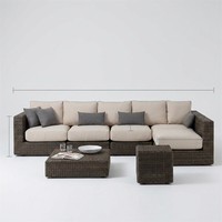 Canapé d'extérieur modulaire en rotin PE, résistant aux intempéries et aux UV, style ferme du milieu du siècle, pour jardin, cour et parc