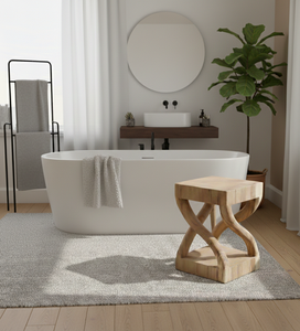 Tabouret artistique en bois de suar sculpté dans du bois massif, aux courbes fluides, grain naturel et caractère distinctif, idéal pour un style d'appoint. - Product Image 1